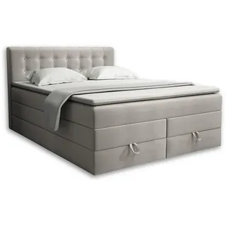 Deine Möbel 24 Boxspringbett Verno 160/200 in Velour Beige , Holz, Holzwerkstoff, Textil , H3 + H4 , 160x200 cm , Schlafzimmer, Betten, Boxspringbetten