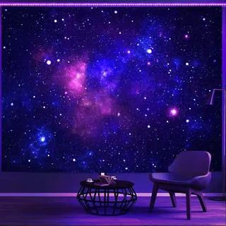 Simpkeely Schwarzlicht-Galaxie-Wandteppich, Blauer Weltraum-Sternenhimmel, UV-reaktiv leuchtender lila Party-Hintergrund, Schlafzimmer - 180cm x 230cm