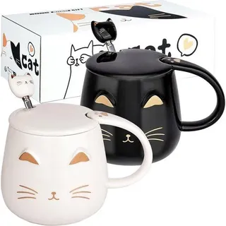 2er Katzen-Mokkenset mit Deckel und Kitty-Becher für Kätzchenliebhaberinnen - Bunt