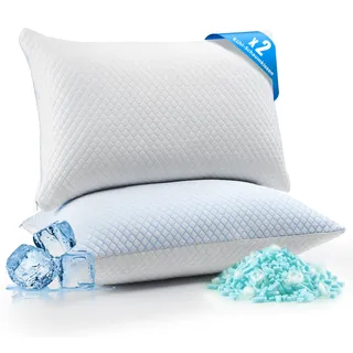 UNIKOME Kühlendes Kopfkissen 50x70CM 2er Set, Memory Foam Kissen Doppelseitiger, Cooling Pillow Kalt/Warm Abnehmbar, Blau für Sommer/Herbst, Weiß für Winter/Frühling, Oeko-Tex