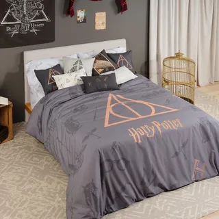 BELUM | Harry Potter Bettbezug | Deathly Hallows | Bettbezug mit Knöpfen | Bettbezug aus 100% Baumwolle | Qualität Bettbezug | Bettbezug (180 cm (260 x 240 cm)