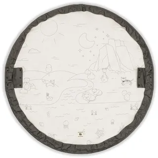 hauck Play N Tidy. Dark Grey – 2in1 Spielmatte & Aufbewahrungstasche für Babys & Kleinkinder, 120 cm Große Krabbeldecke mit Tierwelt-Design, Waschbar & Faltbar, Schnellen Verstauen von Spielzeug