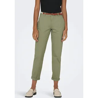 Chinohose ONLY "ONLBIANA – Chinohose mit Gürtel und Umschlagsaum", Damen, Gr. 36 (S), N-Gr, grün (aloe), Web, Obermaterial: 98% Baumwolle, 2% Elasthan, unifarben, slim fit knöchellang, Hosen Chinohose, slim fit, modisch, Web, Baumwollmischung