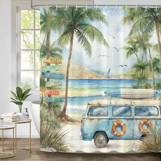 Dazzlewall Vintage Camping Wohnmobil Duschvorhang 183x183 cm Anti-Schimmel