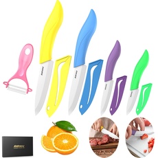 Ankway Keramikmesser Set bunt, 2023 Newest 5-teilig Messer mit Sparschäler Küchenmesser Messerset Knife Schneidemesser Kochmesser Scharf Kuchenmesser für Fleisch Obst Gemüse