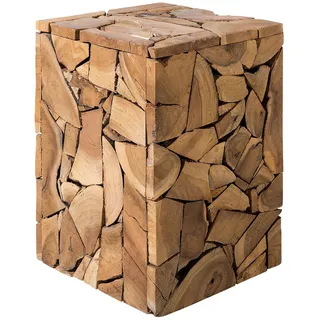 BELIANI Beistelltisch Teak Holz Braun 30 x 30 cm Matt Multifunktional Holzmosaik Quadratisch Landhaus Stil - Hellbraun