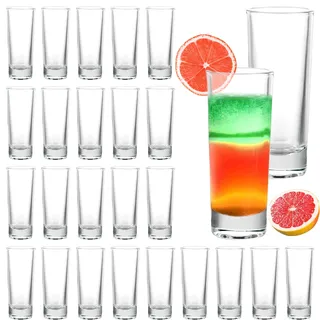 Oungy 24 Stück Schnapsgläser aus Glas, Hoch Shotgläser 60ml, Tequila Gläser 6cl, Runden Shot Glasses, Vodka Gläser, Schnapsglas für Rum Zuhause, Likör-shots, Wodka, Whisky, Brandy