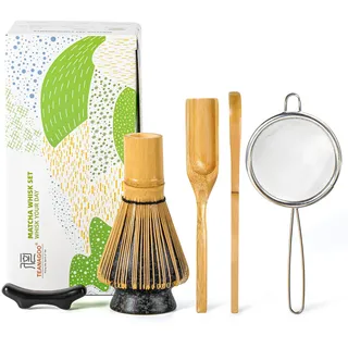 TEANAGOO Matcha Schneebesen Set, Bambus Matcha Schneebesen (100 Zinken) mit Halter, 6-PCS Traditionelles Starter Set, Schaufel (Chashaku), Teelöffel, Zeremonie Zubehör, Geschenk für Freund/Familie