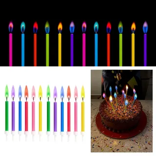 Ovanda 12 Stück Geburtstagskerzen Mit Bunter Flamme, Geburtstagskerzen Kuchen Kinder Bunte, Magic Birthday Candles für Kuchen & Cupcakes, Erwachsene Geburtstag Deko, Bunte Tortenkerzen mit Halter