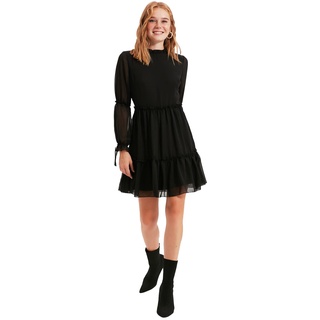 TRENDYOL Damen Sort skjorte rød kjole. Casual Dress, Schwarz, 40 EU