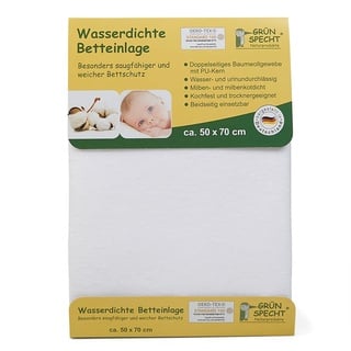 Grünspecht Wasserdichte Betteinlage 50x70cm, Matratzenschutz, 100 % Baumwolle mit PU-Kern, kochfest & trocknergeeignet, wasserdicht & urinundurchlässig (163-00), Weiß