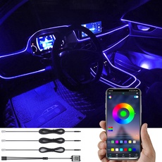 TABEN Auto Umgebungslicht RGB APP Control Dekorative Lampe DIY Refit Flexibles Glasfaserrohr 64 Farben Innenbeleuchtung Atmosphärenlicht 1W DC 12V 4m