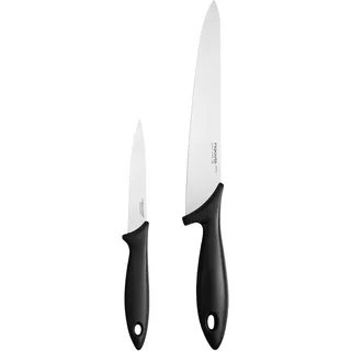 Fiskars Messer-Set, 2-teilig, Küchenmesser (Klingenlänge: 21 cm) und Gemüsemesser (Klingenlänge: 11 cm), Essential, Edelstahl / PP-Kunststoff, Schwarz, 1065582