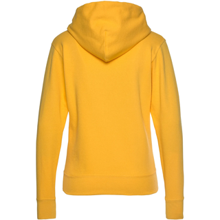Kapuzensweatshirt FRUIT OF THE LOOM "Classic hooded Sweat Lady-Fit", Damen, Gr. L (40), gelb (sonnengelb), Sweatware, Obermaterial: 80% Baumwolle, 20% Polyester, unifarben, figurumspielend hüftlang, Rundhals, Bündchen, Sweatshirts Kapuzensweatshirt, mit Kängurutaschen