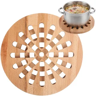 Ottido Topfuntersetzer Holz Rund 19,5 cm - Hitzebeständiger Untersetzer für heiße Töpfe und Pfannen, dekorativer Holzuntersetzer für Küche und Tisch