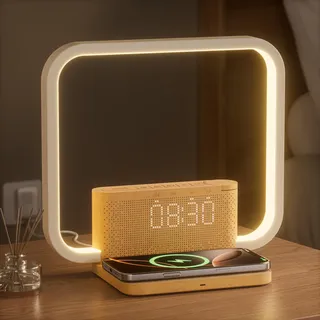 blonbar Lichtwecker Wake Up Licht,Tischlampen,3-stufig Touch Dimmbar, 10W Nachttischlampe mit Ladefunktion, Wireless Charger, Einschlafhilfe Babys & Erwachsene, Nachtlicht für Schlafzimmer Wohnzimmer