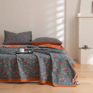 Quilt-Decke - Jacquard-Blumen-Druck - 198 x 239 cm - Navy - Navy