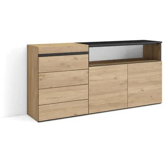Skraut Home | Kommode mit Schubladen | Aufbewahrungsschrank | 157x75x35 cm | Für Schlafzimmer, Zimmer | Sideboard, Schrank | Moderner Stil | Eiche