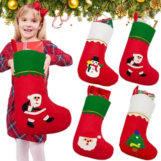 NOCHME Weihnachtsstrumpf Nikolausstrumpf Zum Befüllen 4er Weihnachtsdeko Set Vliesstoff Weihnachtsstrümpfe Kaminsocken Weihnachtssocken Für Füller Kinder Weihnachten Kamin Deko Rot