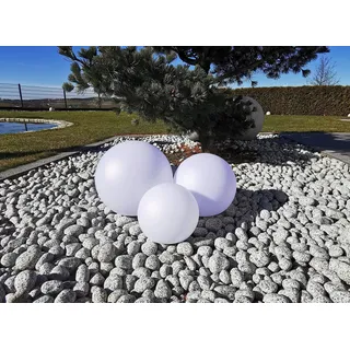 Trango 3er Set SO-00122 IP44 LED-Solarleuchte in 20-25-25cm Durchmesser Weiß matt mit 3000K warmweiß LED & RGB Farbwechsel LED *SNOWY* Solarkugel Leuchtkugel, Außenleuchte, Kugellampe, Gartenleuchte