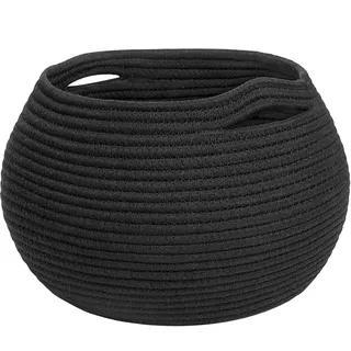 TIMEYARD Korb Aufbewahrung, Wäschekorb Schwarz, Korb Geflochten, Körbe für Regal, Toilettenpapier Aufbewahrung, Spielzeug, Aufbewahrungskorb Kinder, 25x21cm, Rund, Schwarz