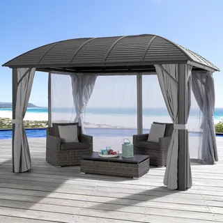 Pavillon KONIFERA "Málaga", grau, B/H/T: 300cm x 265cm x 365cm, Pavillons, Pavillon, inkl. 4 Seitenteile und 4 Moskitonetzten, Aluminiumgestell