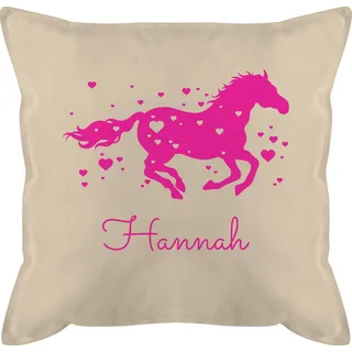 Kissen 50x50 - Pferd - Pferde Geschenk Mädchen - 50 x 50 cm - Beige Natur - pferdekissen Horse schmusekissen Reiter zierkissen personalisiertes personalisierte pferdeliebhaber Name pferdemotiv