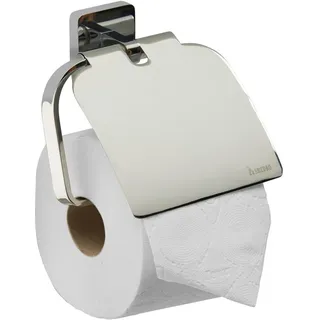 Toilettenpapierhalter , Chromfarben , Metall , 13.4x19.20x6 cm , Deckel , Badezimmer, WC Ausstattung, Toilettenpapierhalter