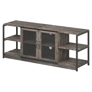 TV-Lowboard im Industrial-Farmhouse-Stil - Medienkonsole - Für 190–203 cm Fernseher - 160 cm Länge - 63,5 cm Höhe - Holz - Gittertüren - Dunkle Eiche