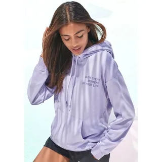 Hoodie BUFFALO, Damen, Gr. 40/42, lila (lavendel), angeraute Sweatware, Obermaterial: 60% Baumwolle, 40% Polyester, unifarben, bequem hüftlang, ohne Ausschnitt, Rippbündchen, Sweatshirts Hoodie, mit Statement Druck, Loungewear