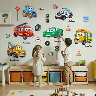 Wandtattoo Kinderzimmer Junge Baustelle Bagger Wandsticker Kinderzimmer Jungen Wandaufkleber Auto Fahrzeuge Wanddeko Babyzimmer Spielzimmer Wandsticker Set (2 Stück 30x90cm)
