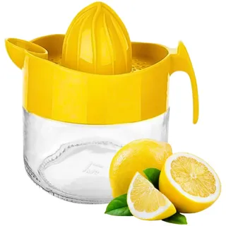 Glas-Zitronenpresse, kleine Grapefruit- und Zitruspresse, Extraktor, BPA-frei und bleifrei, schweres, kristallklar, 286 ml (gelb)