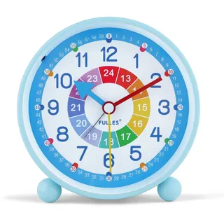 Lafocuse Kinderwecker Blau ohne Ticken, Metall Lernwecker Einfach zu Lesen, Kinderuhr Lautlos mit Nachtlicht, Bunte Analog Wecker für Jungen und Mädchen Kinderzimmer 10.5cm