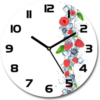 Wanduhr aus Glas 30fi Glasbild Glasuhr Gehärtetes Glas - schwarze-zeiger - Forest fruits with ice - Rot