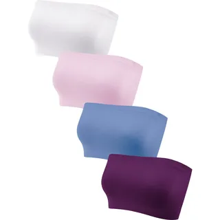 Geyoga 4 Stück Trägerlos Ungepolstert Bandeau Tube Top BH (Frische Farben, XL)