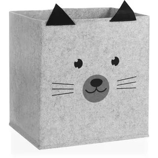 com-four® Aufbewahrungsbox - Korb für Babyprodukte, Bücher oder Spielzeug - Aufbewahrungskiste ohne Deckel - Kinderzimmerkorb mit Tiergesicht (1 Stück - hellgrau)