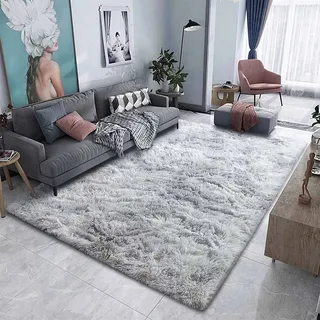 JURLEA Teppich moderner Flauschiger Hochflorteppich für Wohnzimmer weicher Rutschfester Teppich für Schlafzimmer Spielzimmer Moderne Heimdekoration (Grau weiß, 200 x 250 cm)
