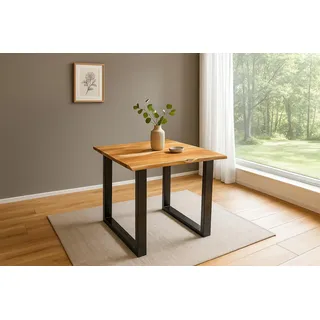 Esstisch Baumkante massiv Akazie naturfarben 80 x 80 schwarz QUINN - Naturbelassen