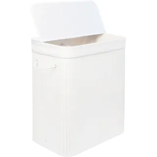 Relaxdays Wäschekorb mit Deckel, Bambus, 100 l, 2 Innenfächer, HxBxT: 63 x 52 x 32 cm, Badezimmer Wäschetruhe, weiß