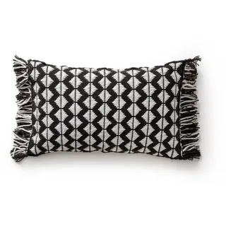 Kunstloft Outdoorkissen Morty Schwarz/Weiß 30x50 cm , Textil , Grafikmuster , Rechteckig , 30x1 cm , Global Recycled Standard (Grs), Handmade in India , Heimtextilien, Wohntextilien, Kissen, Zierkissen