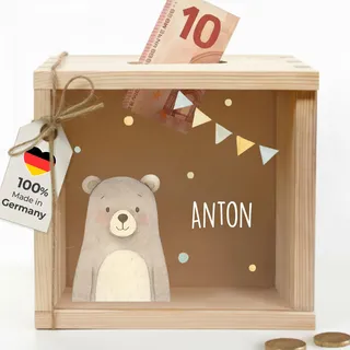 Little-Deco Spardose, Geldkassette, Sparbox, Geld sparen, 15x15cm | Sparschwein Kinder, personalisierte Geschenke Kinder, personalisierte Spardose, Holzspardose, Geschenk zur Geburt