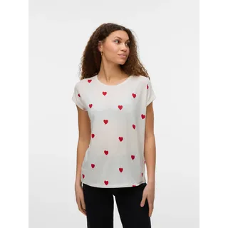 Kurzarmshirt VERO MODA "VMAVA SS TOP MULTI AOP NOOS", Damen, Gr. L, snow weiß aop:rot salsa hearts, Jersey, Obermaterial: 95% Lyocell, 5% Elasthan, bedruckt, regular fit normal, Rundhals, Shirts Kurzarmshirt, Materialmix, regular fit