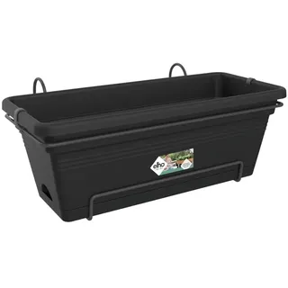 elho Green Basics Balkonkasten XL Allin1 55 - Übertopf für Balkon & Außen - Ø 54.5 x H 22.5 cm - Schwarz/Living Schwarz