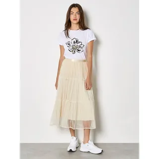 Tüllrock APRICOT "Midi-Rock mit Stufen aus Mesh", Damen, Gr. L (40), weiß (stein), gewebt, Obermaterial: 100% Polyester PES., Röcke Tüllrock, mit Schleife