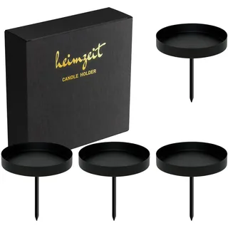 heimzeit Kerzenhalter zum Stecken für Stumpenkerzen bis Ø80 mm und Tischkerzen aus Metall [4 Stück, Rund] Farbe: Schwarz, Stilvolles Design, Kerzenstecker Adventskranz für eine elegante Raumdekoration