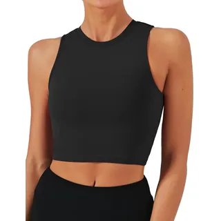 Natural Feelings Sport-BHS für Frauen, abnehmbare, gepolsterte Yoga-Tank-Tops, ärmellos, Fitness, Workout, Laufen, Bauchfreies Top - Schwarz - X-Groß