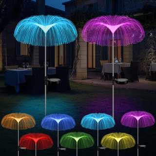 Solarlampen für Außen Garten, 2 Stück Quallen Solarleuchten Garten mit 7 Farben, Solar Gartenleuchte Fiber Lichter Wasserdicht IP65, Dekoration für Garten, Rasen, Balkon, Terrasse, Hof