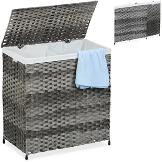 Relaxdays Wäschekorb Rattan-Optik, 110 L, Creme,Grau