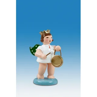 Engelmusikant Engel mit Gong mit Krone Höhe ca 6 cm NEU Weihnachtsengel Holz