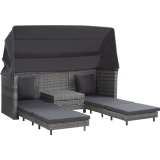 vidaXL Ausziehbares 3-Sitzer-Schlafsofa mit Dach Poly Rattan Grau - Grau